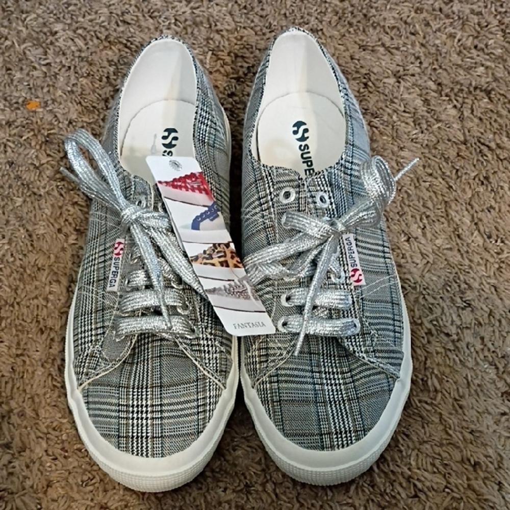 Superga Checkered Sneakers with Metallic Laces